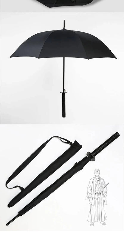 8K Creative black Japanese Long Handle Large Windproof Samurai Sword Umbrella Japan Ninja Sun Umbrella Straight Umbrella Open - PST PS Tradings