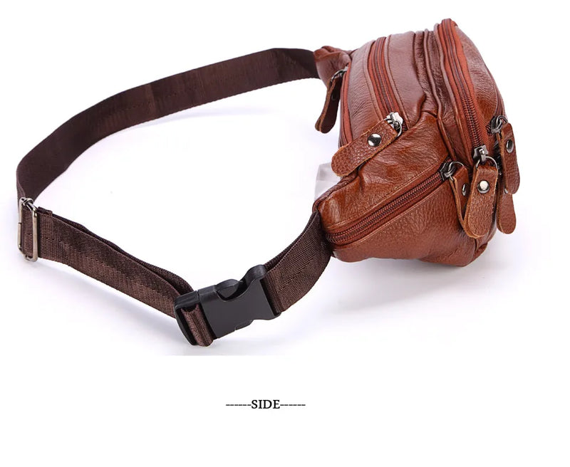 Fashion Men Genuine Leather Fanny Bag for Phone Pouch Male Leather Messenger Bags Brand Fanny Pack Male Travel Waist Bag Men - Property & Safety Tradings