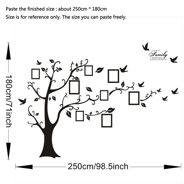 Large 250*180cm/99*71in Black 3D DIY Photo Tree PVC Wall Decals/Adhesive Family Wall Stickers Art Home Decor Self-adhesive Mural - PST PS Tradings