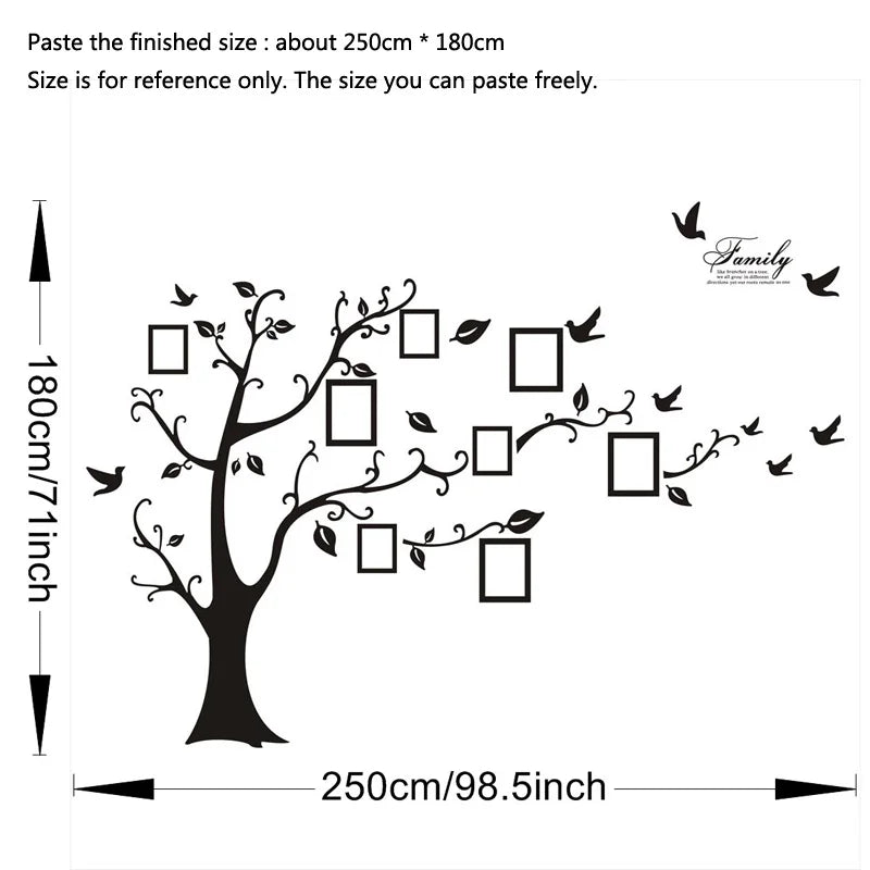 Large 250*180cm/99*71in Black 3D DIY Photo Tree PVC Wall Decals/Adhesive Family Wall Stickers Art Home Decor Self-adhesive Mural - PST PS Tradings