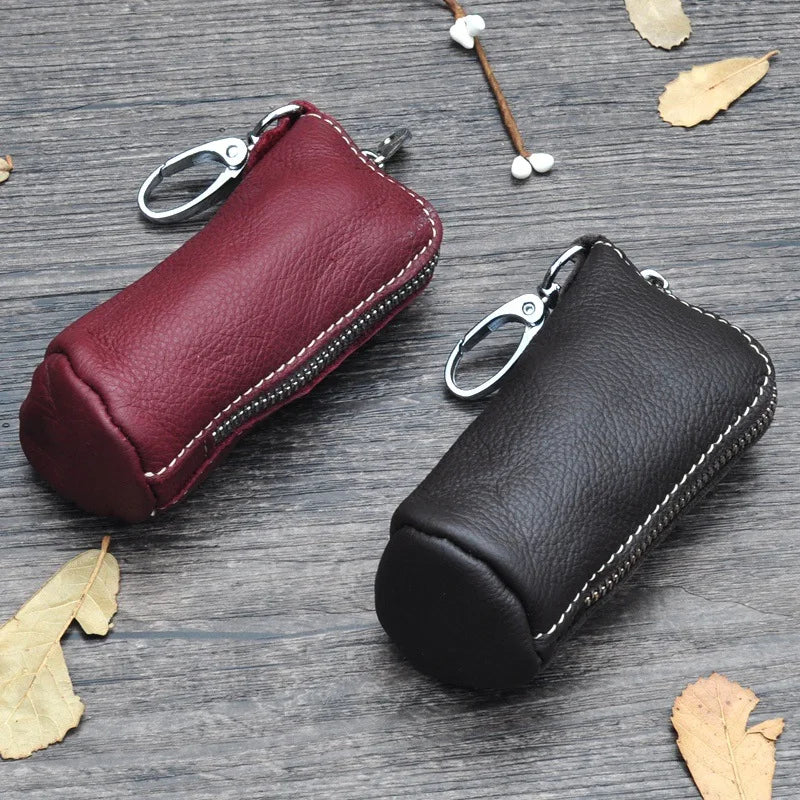 CICICUFF Men Key Bag Genuine Cow Leather Buckets Key Cases Pouch Zipper Keychain Auto Car Key Case Bag Women Home Key Holder - PST PS Tradings