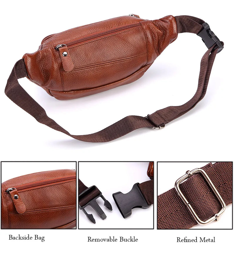 Fashion Men Genuine Leather Fanny Bag for Phone Pouch Male Leather Messenger Bags Brand Fanny Pack Male Travel Waist Bag Men - Property & Safety Tradings