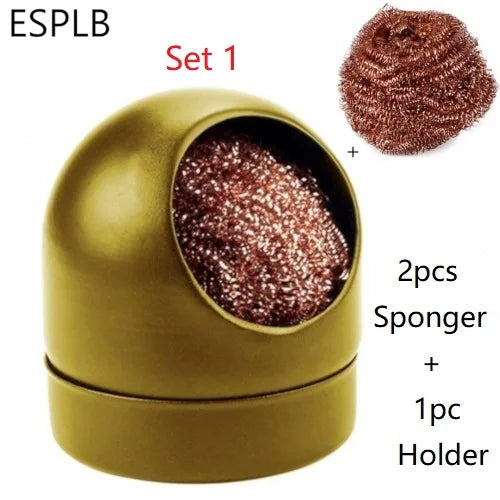 ESPLB Black/Gold Welding Soldering Solder Iron Clip Cleaner Cleaning Steel with Sponge and Holder