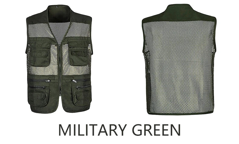 2021 Men Multi-Pocket Classic Waistcoat Male Sleeveless Unloading Solid Coat Work Vest Photographer Tactical Mesh Vest Jacket