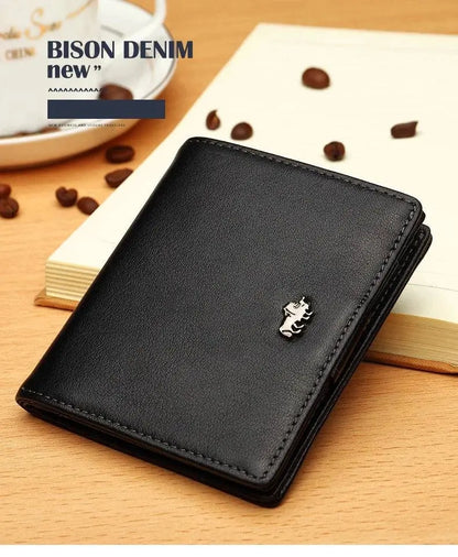 BISON DENIM Fashion Purse Men's Genuine Leather Wallet RFID Blocking Mini Wallet Male Card Holder Small Zipper Coin Purse W9317 - PST PS Tradings