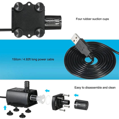 Mini USB Water Pump Ultra-quiet Brushless Submersible Fountain Aquarium Waterproof Circulating 300L/H Lift Water Pump 5V 4.8W - PST PS Tradings