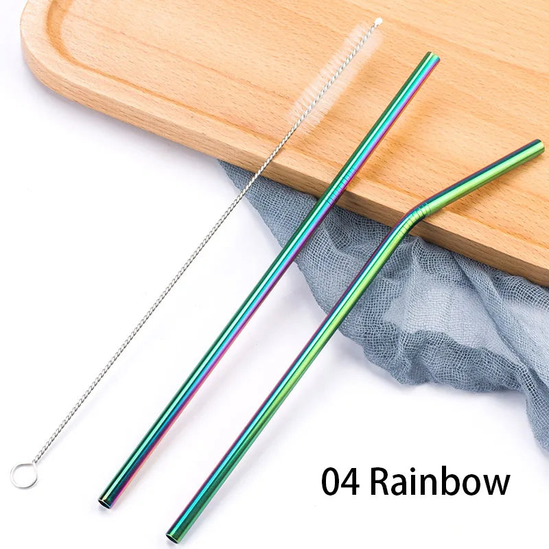 FAIS DU 304 Stainless Steel Straws Reusable Straight Bent Metal Drinking Straw With Cleaner Brush Set Party Bar Accessory - PST PS Tradings