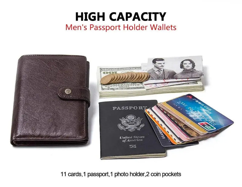 CONTACT'S Top Quality Genuine Cow Leather Wallet Men Hasp Design Short Purse With Passport Photo Holder For Male Clutch Wallets - Property & Safety Tradings