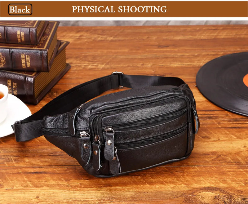 Fashion Men Genuine Leather Fanny Bag for Phone Pouch Male Leather Messenger Bags Brand Fanny Pack Male Travel Waist Bag Men - Property & Safety Tradings