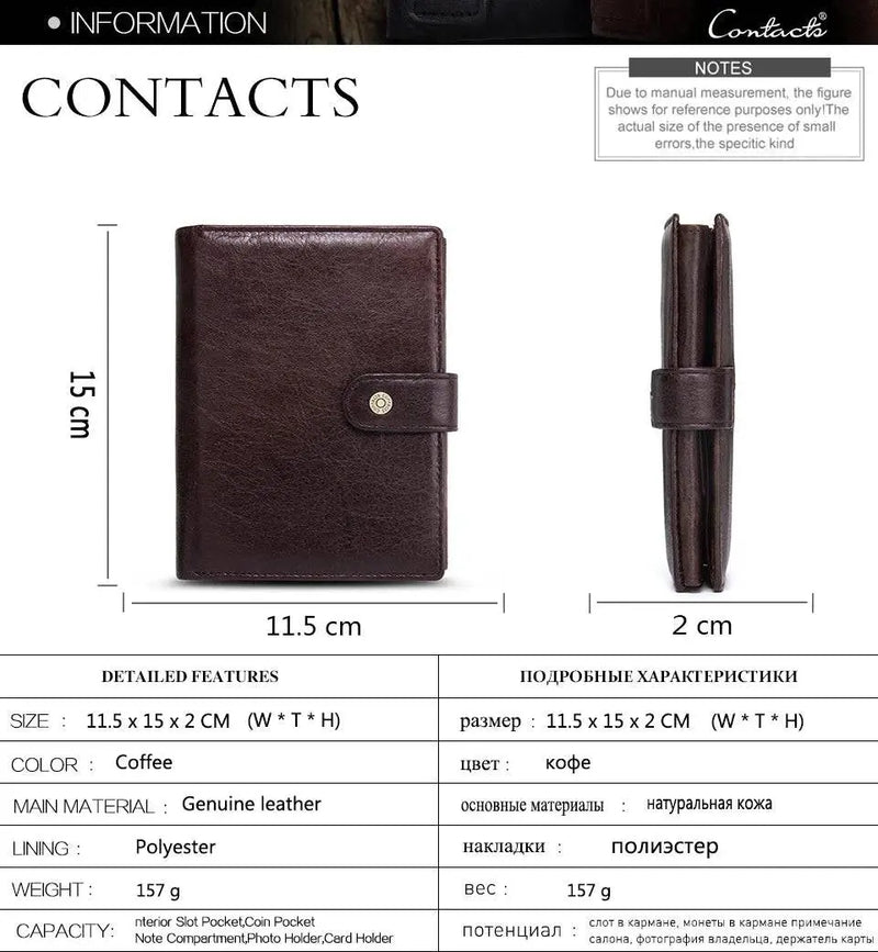 CONTACT'S Top Quality Genuine Cow Leather Wallet Men Hasp Design Short Purse With Passport Photo Holder For Male Clutch Wallets - Property & Safety Tradings