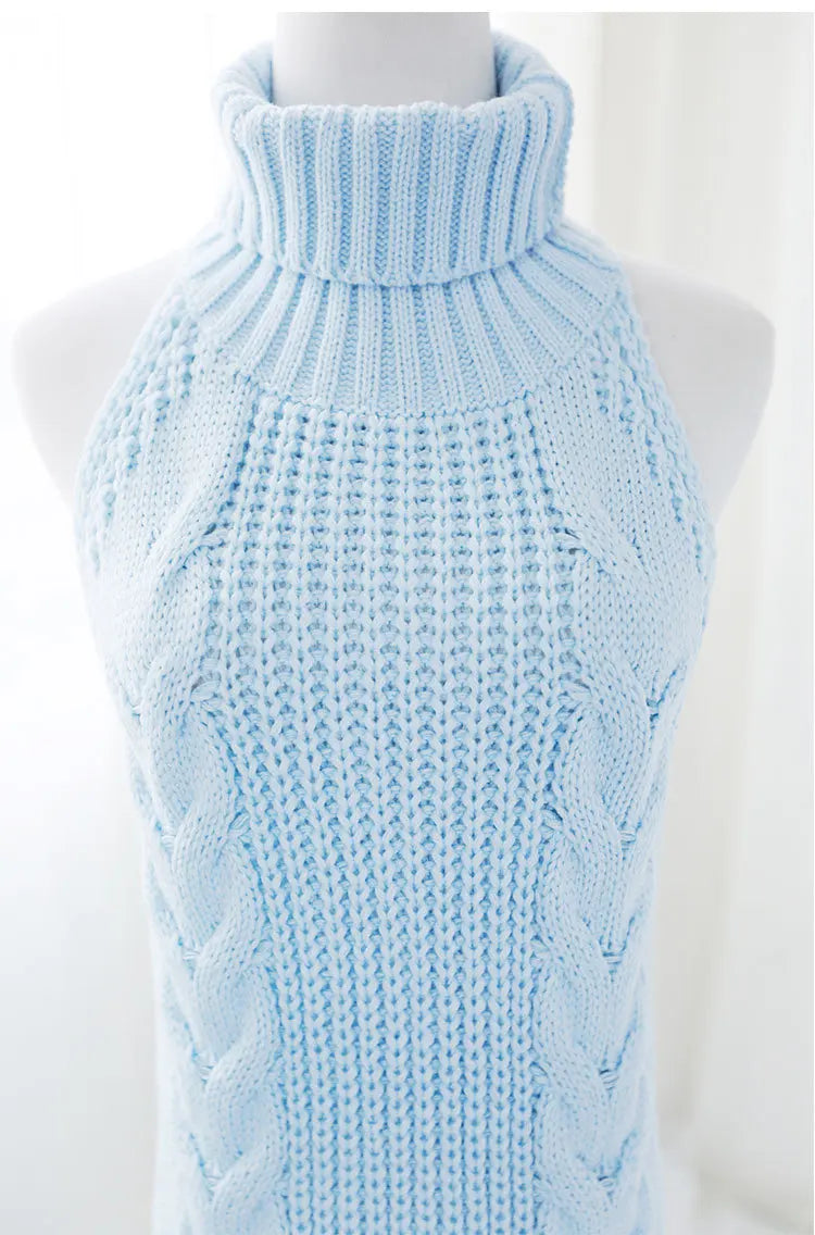 FORERUN Fall 2021 Fashion Virgin Killer Sweater Korean Off Shoulder Knitting Womens Sweaters Turtleneck Backless Sexy Pullovers