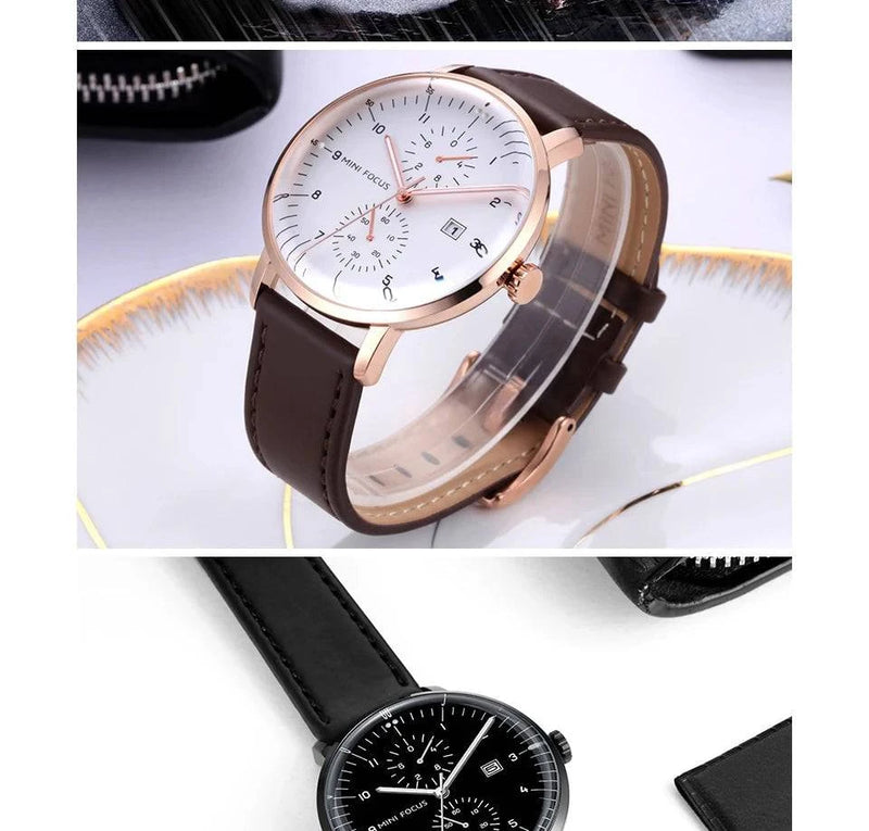 MINI FOCUS Men Watch Top Brand Luxury Quartz Watches Mens Casual Fashion Genuine Leather Male Wristwatch New Waterproof Clock - Property & Safety Tradings