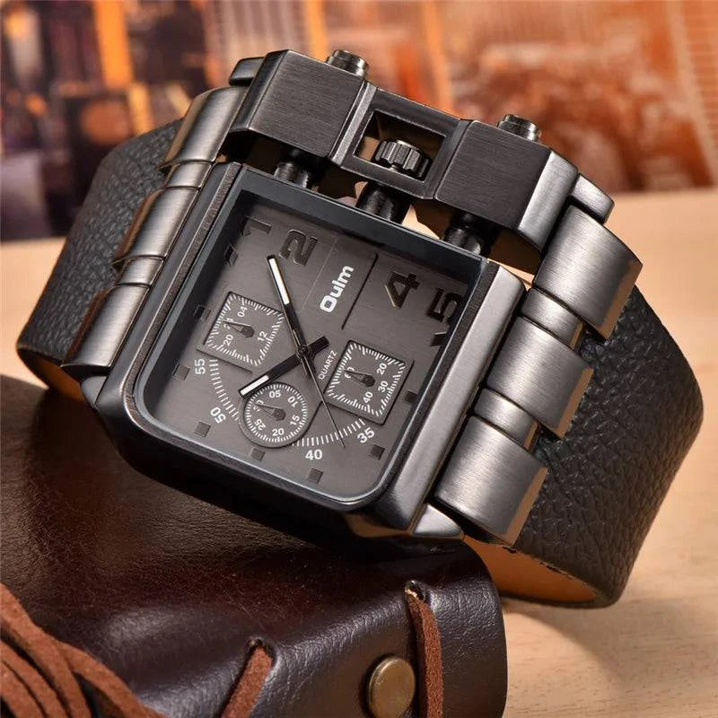 Oulm 3364 Casual Wristwatch Square Dial Wide Strap Men's Quartz Watch Luxury Brand Male Clock Super Big Men Watches montre homme - Property & Safety Tradings