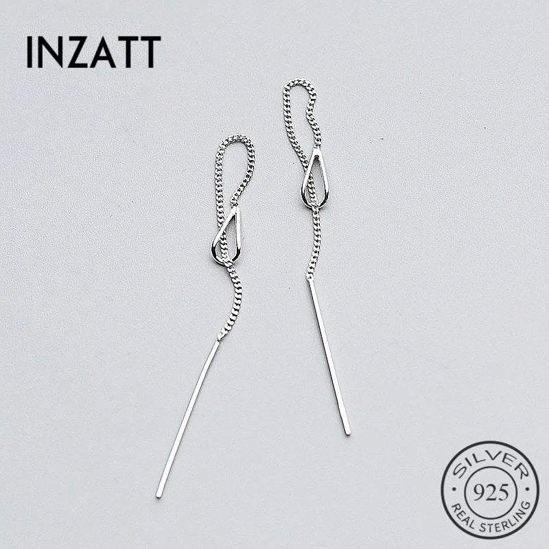 INZATT 925 Sterling Silver 6.3cm Long Tassel Chain Sticker Bar Dangle Drop Earrings For Women Fashion Jewelry Wedding Gift - PST PS Tradings