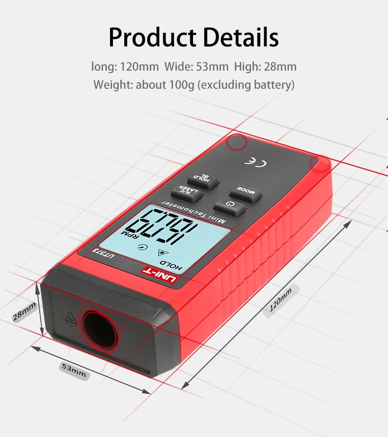 UNI-T Mini Digital Laser Tachometer UT373 Non-Contact Tachometer RPM Range 10-99999RPM Tachometer Odometer Backlight