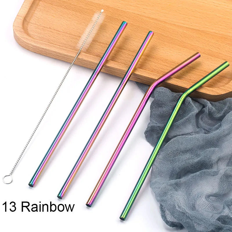 FAIS DU 304 Stainless Steel Straws Reusable Straight Bent Metal Drinking Straw With Cleaner Brush Set Party Bar Accessory - PST PS Tradings