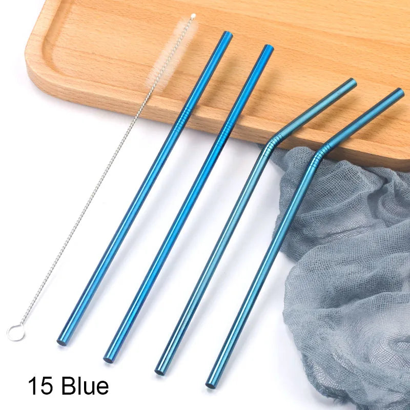 FAIS DU 304 Stainless Steel Straws Reusable Straight Bent Metal Drinking Straw With Cleaner Brush Set Party Bar Accessory - PST PS Tradings