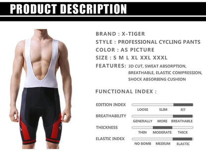 X-TIGER Men Cycling Shorts MTB Shockproof Bike Shorts Summer Breathable Bicycle Shorts With Coolmax 5D Gel Padded Bib Tights - PST PS Tradings