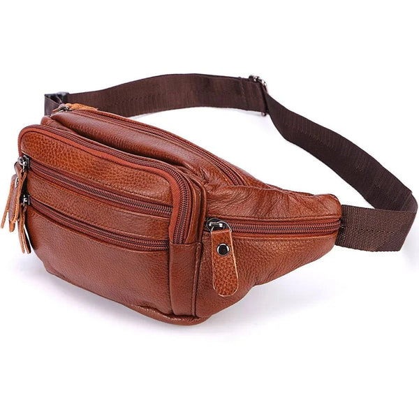 Fashion Men Genuine Leather Fanny Bag for Phone Pouch Male Leather Messenger Bags Brand Fanny Pack Male Travel Waist Bag Men - Property & Safety Tradings