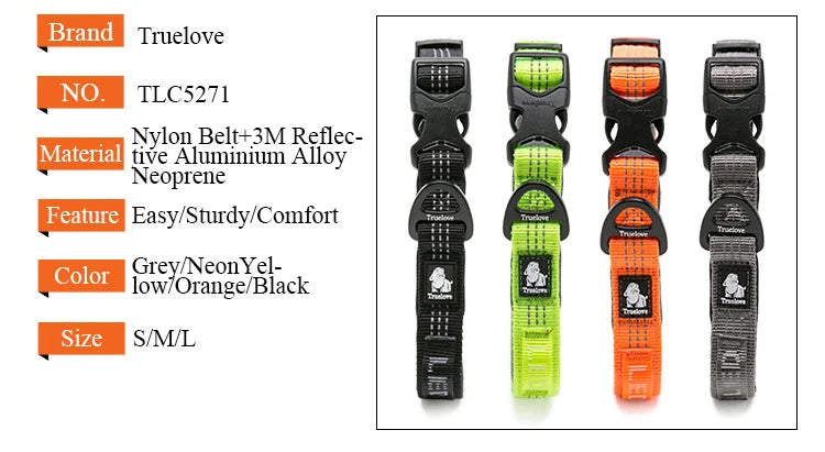 Truelove Dog Collars Set 3M Reflective Collar for Small Medium Large Dogs Puppy Adjustable Padded Soft Nylon Comfy Neck TLC5271 - PST PS Tradings