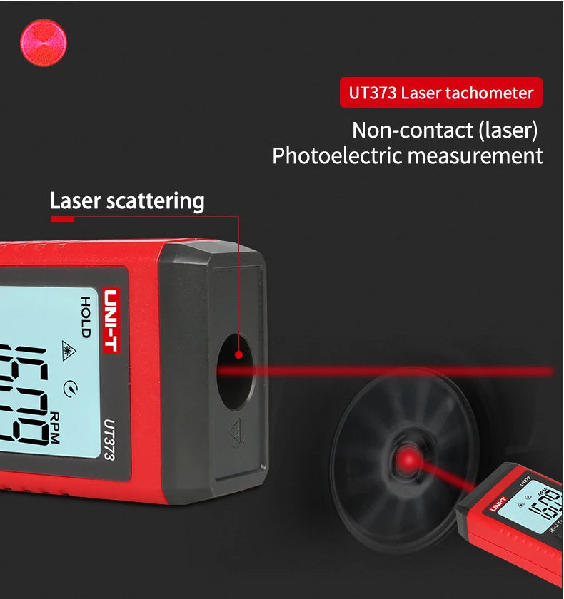 UNI-T Mini Digital Laser Tachometer UT373 Non-Contact Tachometer RPM Range 10-99999RPM Tachometer Odometer Backlight