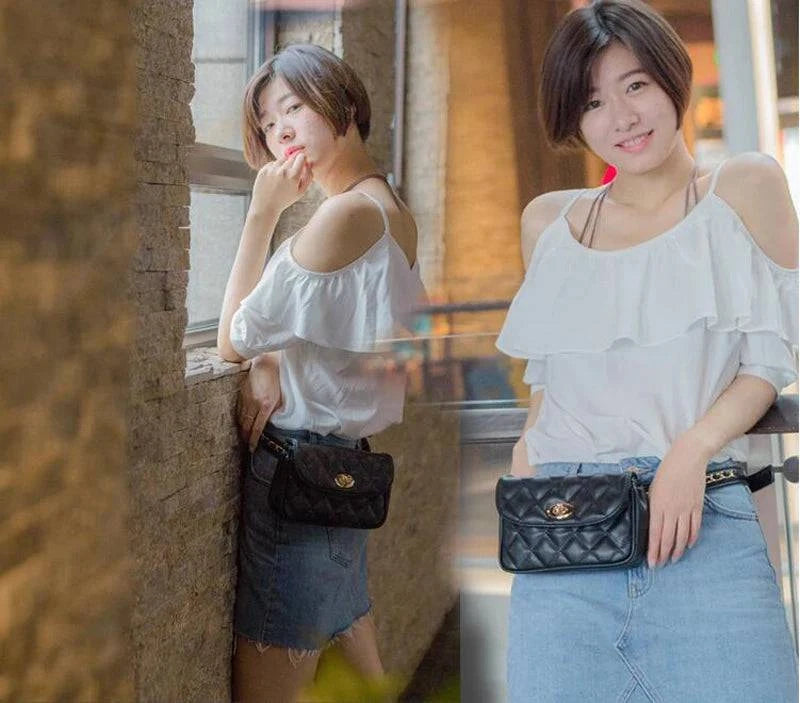 Mihaivina Fashion Leather Waist Bag Women Fanny Chest Bag Pack Femal Plaid Belt Bags Hip Money Travel Phone Pouch Bags - Property & Safety Tradings