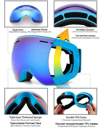 Ski Goggles,Winter Snow Sports Goggles with Anti-fog UV Protection for Men Women Youth Interchangeable Lens - Premium Goggles - Property & Safety Tradings