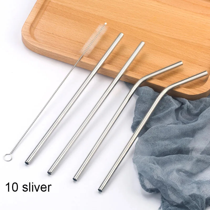 FAIS DU 304 Stainless Steel Straws Reusable Straight Bent Metal Drinking Straw With Cleaner Brush Set Party Bar Accessory - PST PS Tradings