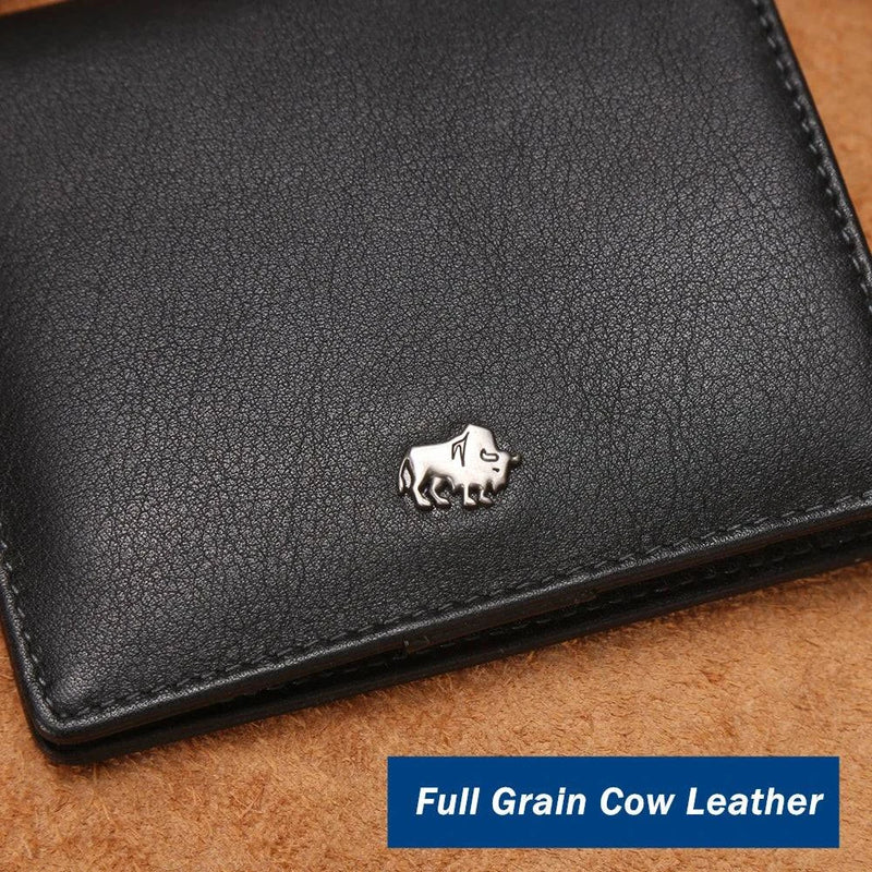 BISON DENIM Fashion Purse Men's Genuine Leather Wallet RFID Blocking Mini Wallet Male Card Holder Small Zipper Coin Purse W9317 - PST PS Tradings