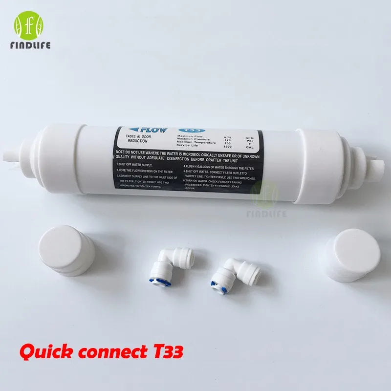 Quick connect 10 Inch T33 with 2pcs fitting Water Purifier INLINE COCONUT Carbon Post  WATER FILTER cartridge  REVERSE OSMOSIS - PST PS Tradings