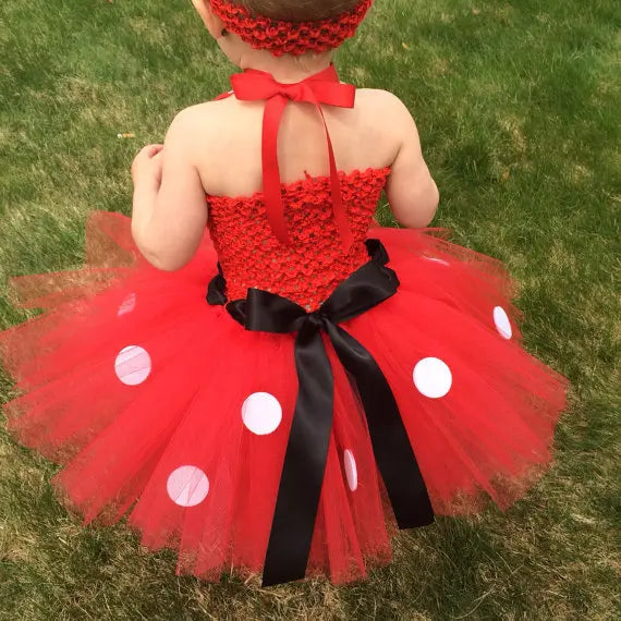 Cute Girls Pink Mickey Tutu Dress Baby Crochet Tulle Dress with White Dots and Hairbow Kids Birthday Party Cartoon Cosplay Dress - PST PS Tradings