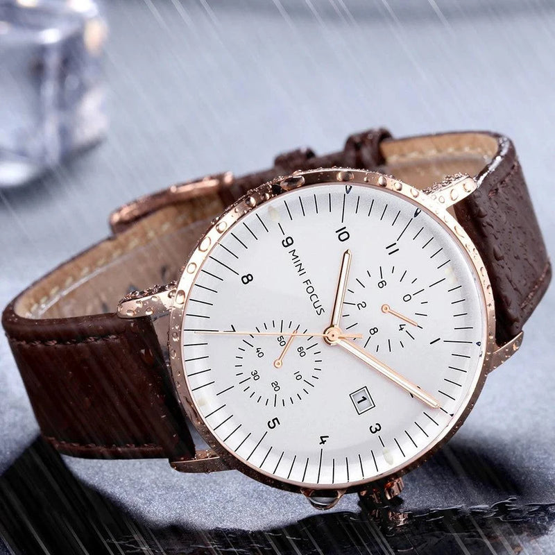 MINI FOCUS Men Watch Top Brand Luxury Quartz Watches Mens Casual Fashion Genuine Leather Male Wristwatch New Waterproof Clock - Property & Safety Tradings