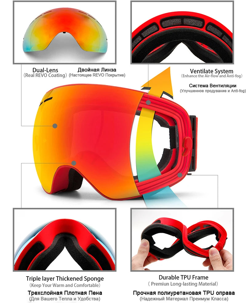 Ski Goggles,Winter Snow Sports Goggles with Anti-fog UV Protection for Men Women Youth Interchangeable Lens - Premium Goggles - Property & Safety Tradings