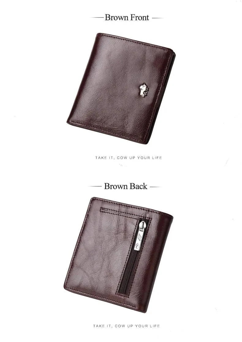 BISON DENIM Fashion Purse Men's Genuine Leather Wallet RFID Blocking Mini Wallet Male Card Holder Small Zipper Coin Purse W9317 - PST PS Tradings