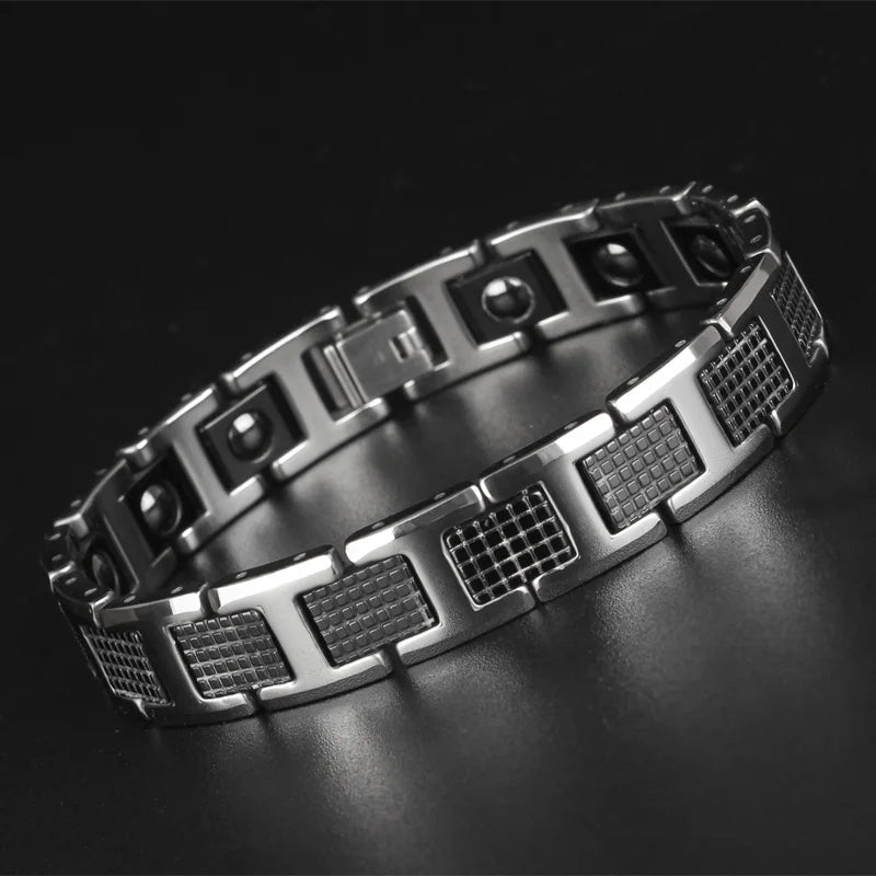 hochglanz polierte Wolfram Stahl Mann Armband Geschenke  Männer Armbänder mit gesunden schwarzen Germanium Magnets tein