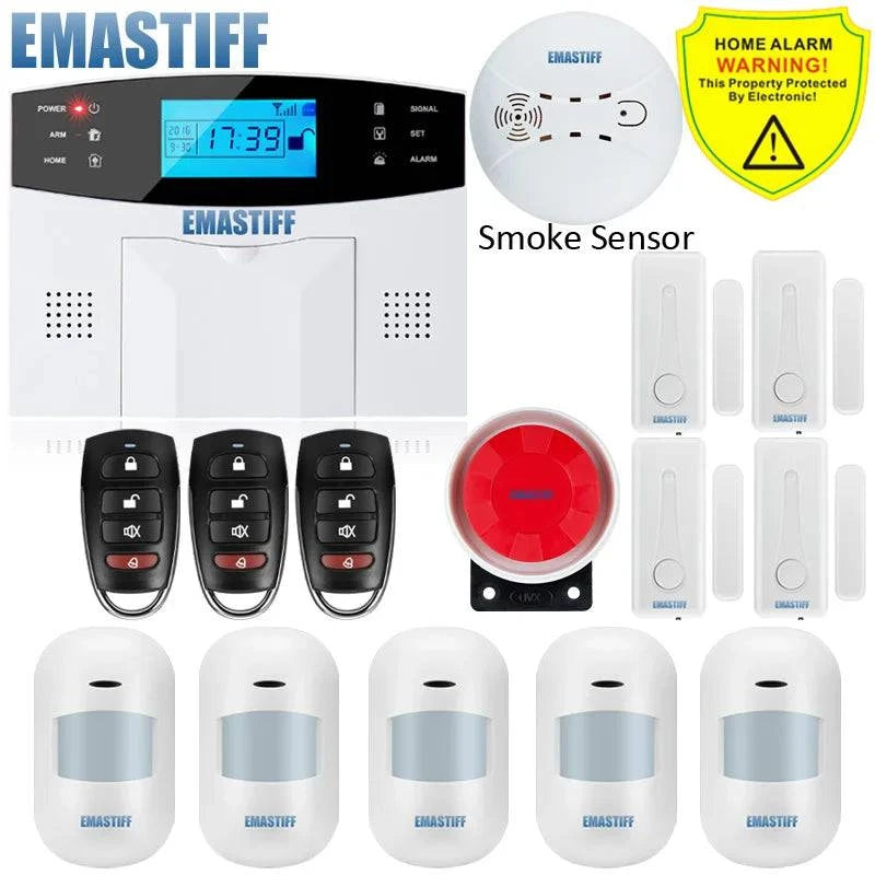 NEW Built-in antenna Door Gap Sensor PIR Motion Detector Wireless LCD GSM SIM card House security Alarm system Smoke Flash Siren - Property & Safety Tradings