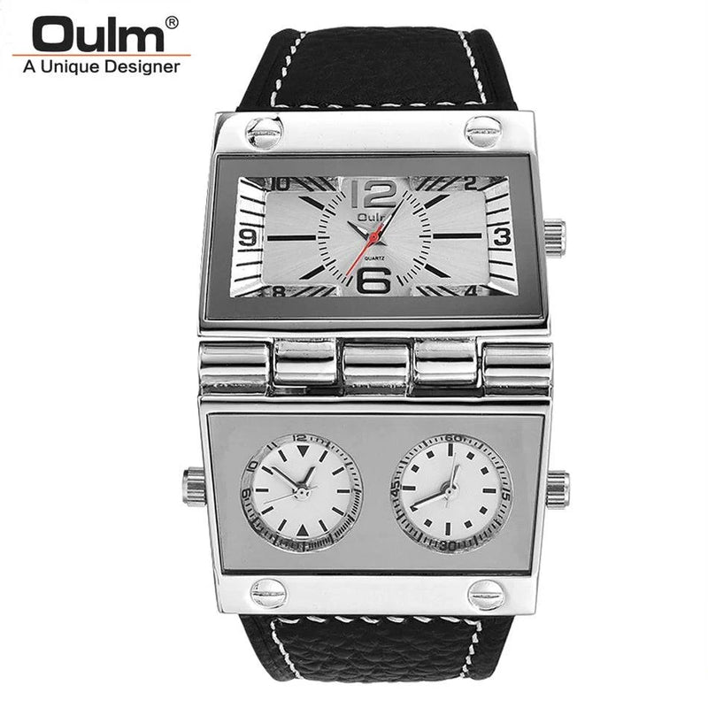 New Men Dual Display Sports Watches Oulm Men Watch Fold Big Size Fashion Outdoor Clock Leather Quartz Watch Relogio Masculino - Property & Safety Tradings