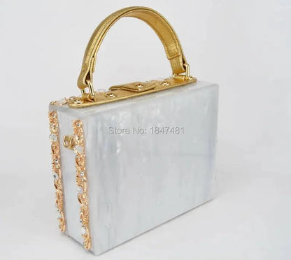 Box Designer evening bag diamond flower Clutch Bag hollow relief Acrylic luxury handbag banquet party purse women's Shoulder bag - Property & Safety Tradings