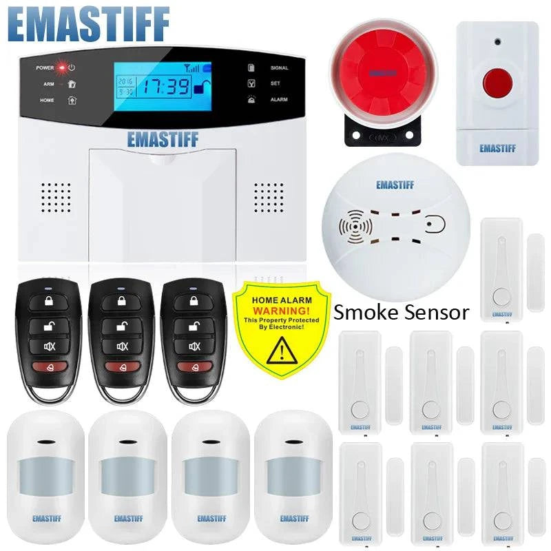 NEW Built-in antenna Door Gap Sensor PIR Motion Detector Wireless LCD GSM SIM card House security Alarm system Smoke Flash Siren - Property & Safety Tradings