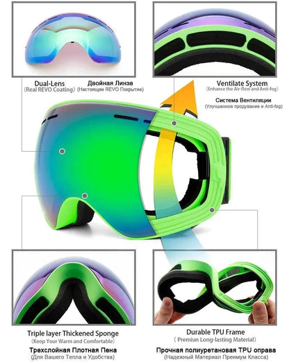 Ski Goggles,Winter Snow Sports Goggles with Anti-fog UV Protection for Men Women Youth Interchangeable Lens - Premium Goggles - Property & Safety Tradings