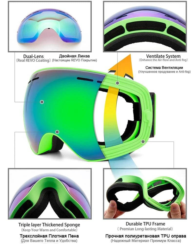 Ski Goggles,Winter Snow Sports Goggles with Anti-fog UV Protection for Men Women Youth Interchangeable Lens - Premium Goggles - Property & Safety Tradings