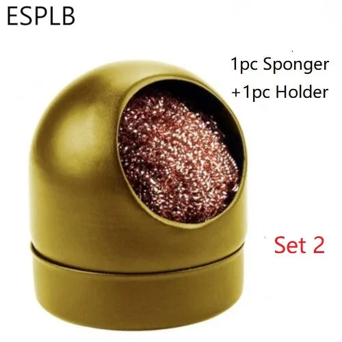 ESPLB Black/Gold Welding Soldering Solder Iron Clip Cleaner Cleaning Steel with Sponge and Holder