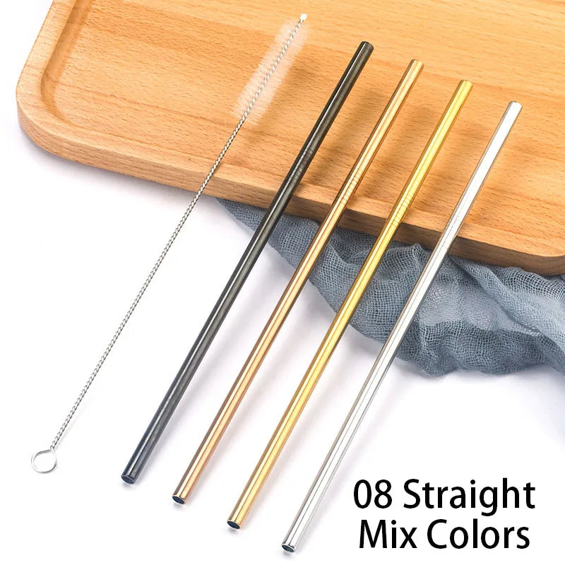 FAIS DU 304 Stainless Steel Straws Reusable Straight Bent Metal Drinking Straw With Cleaner Brush Set Party Bar Accessory - PST PS Tradings