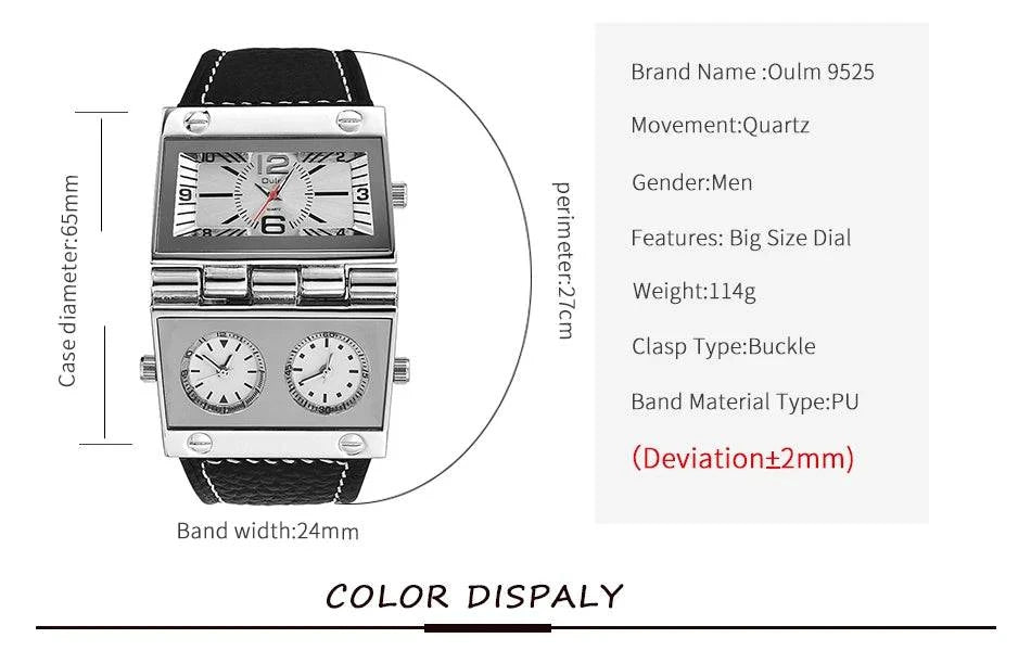 New Men Dual Display Sports Watches Oulm Men Watch Fold Big Size Fashion Outdoor Clock Leather Quartz Watch Relogio Masculino - Property & Safety Tradings