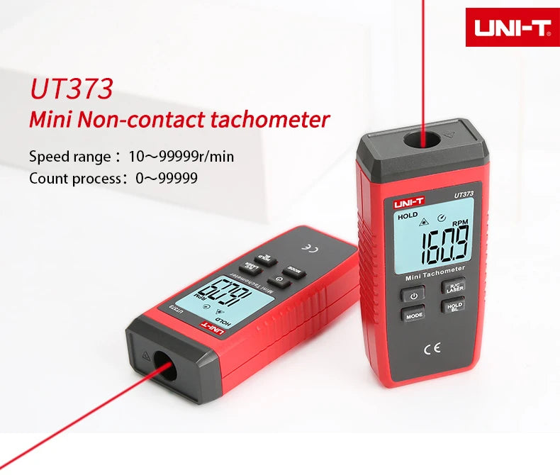 UNI-T Mini Digital Laser Tachometer UT373 Non-Contact Tachometer RPM Range 10-99999RPM Tachometer Odometer Backlight