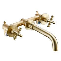 Wasserhähne Top Mode Neue Ankunft Wand Waschbecken Becken Mischbatterie Set Bad Auslauf Wasserhahn Mit Doppel Hebel In Matt Schwarz/poliert Gold