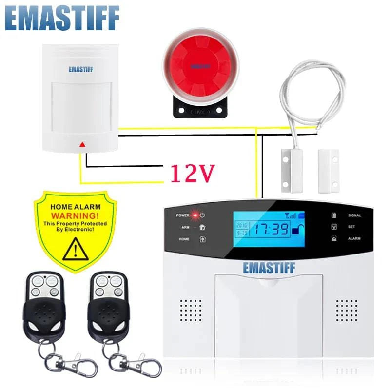 NEW Built-in antenna Door Gap Sensor PIR Motion Detector Wireless LCD GSM SIM card House security Alarm system Smoke Flash Siren - Property & Safety Tradings