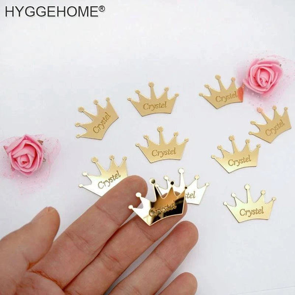 50pcs Personalized Mirror Crown Wedding Tags Table Center Decoration Card Acrylic Name Sign Stickers Party Favors Laser Cut Gift - PST PS Tradings