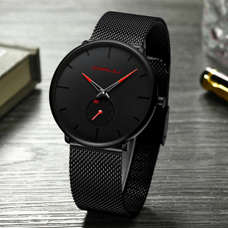 CRRJU Fashion Mens Watches Top Brand Luxury Quartz Watch Men Casual Slim Mesh Steel Waterproof Sport Watch Relogio Masculino - Property & Safety Tradings