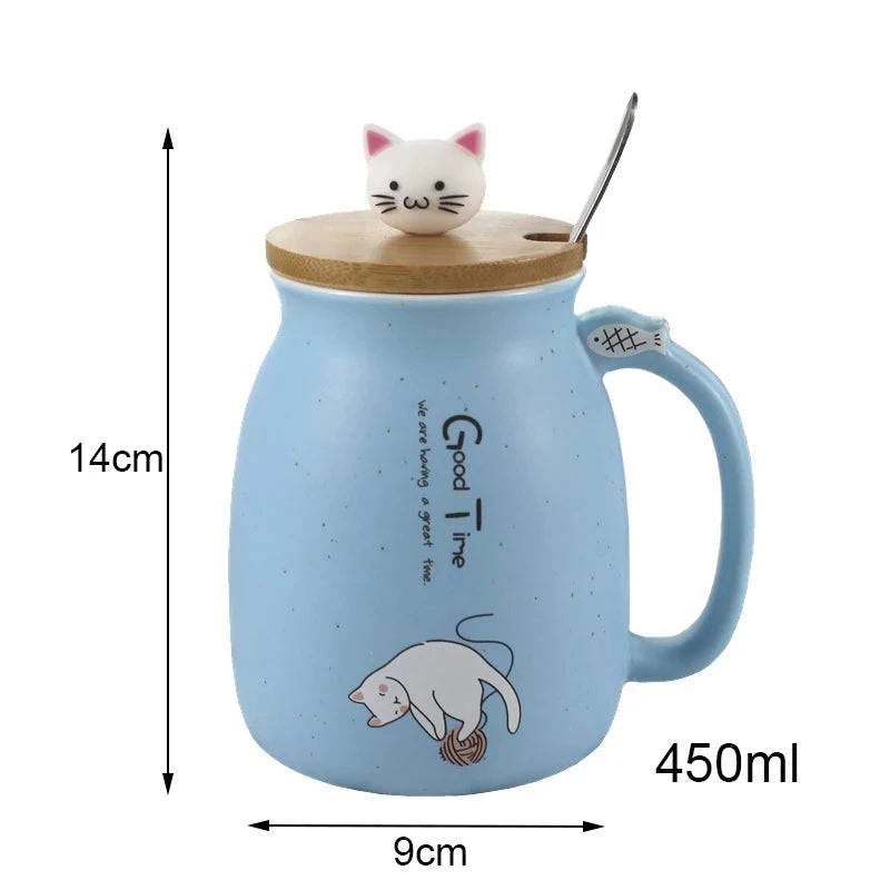 Creative color cat heat-resistant Mug cartoon with lid 450ml cup kitten coffee ceramic mugs children cup office Drinkware gift - PST PS Tradings